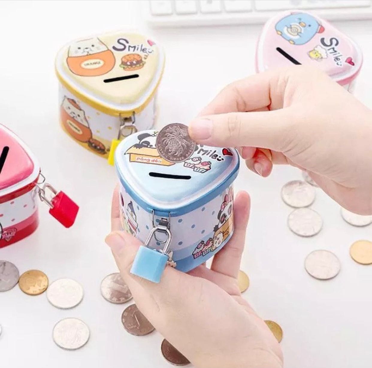 Mini Heart Shape Money Box, Kids Money Saving Piggy Bank, Money Saving Box With Lock Mini Heart Shape Money Box, Kids Money Saving Piggy Bank, Money Saving Box With Lock